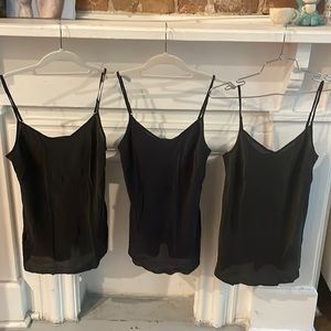Lot of 3 silk J Crew spaghetti strap tanks 2 black 1 dark  Navy 100 %silk